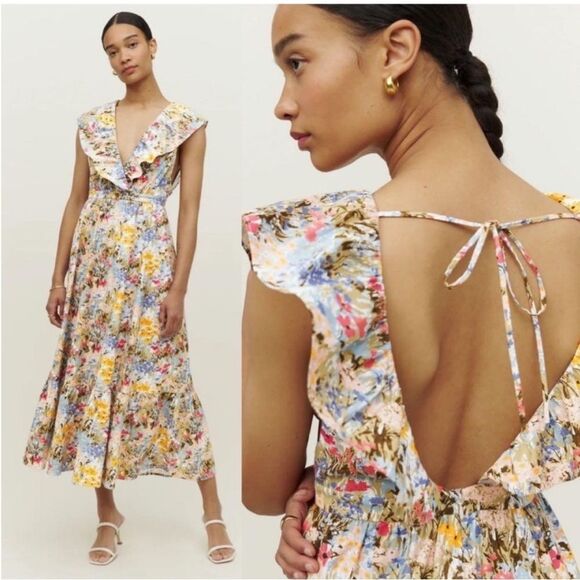 Reformation Reina Floral Midi Dress - Multicolor size 0 NWT $295 - Picture 1 of 4